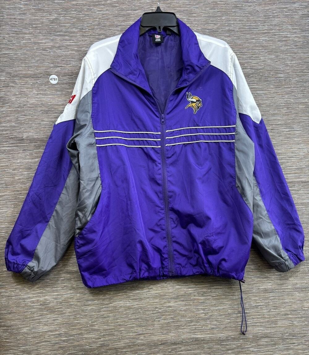 Minnesota Vikings Jacket Mens L Purple NFL Football Reebok Full Zip Windbreaker